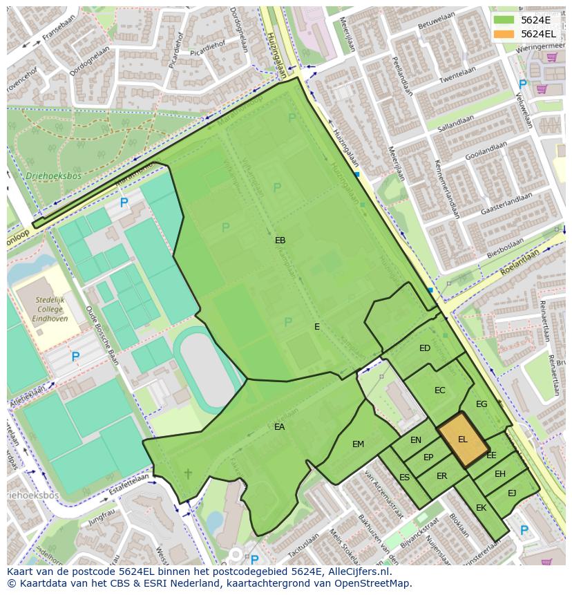 Afbeelding van het postcodegebied 5624 EL op de kaart.