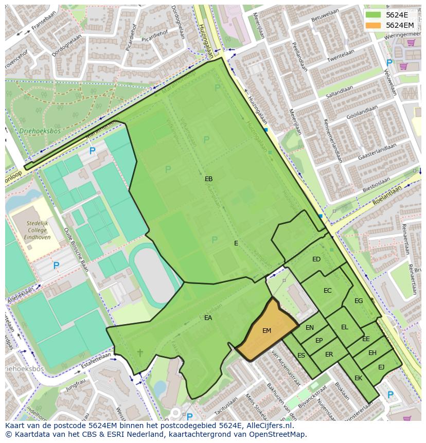 Afbeelding van het postcodegebied 5624 EM op de kaart.