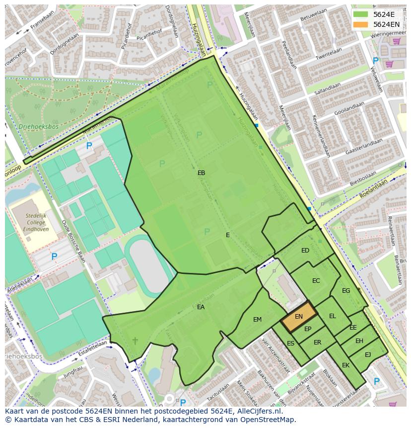 Afbeelding van het postcodegebied 5624 EN op de kaart.