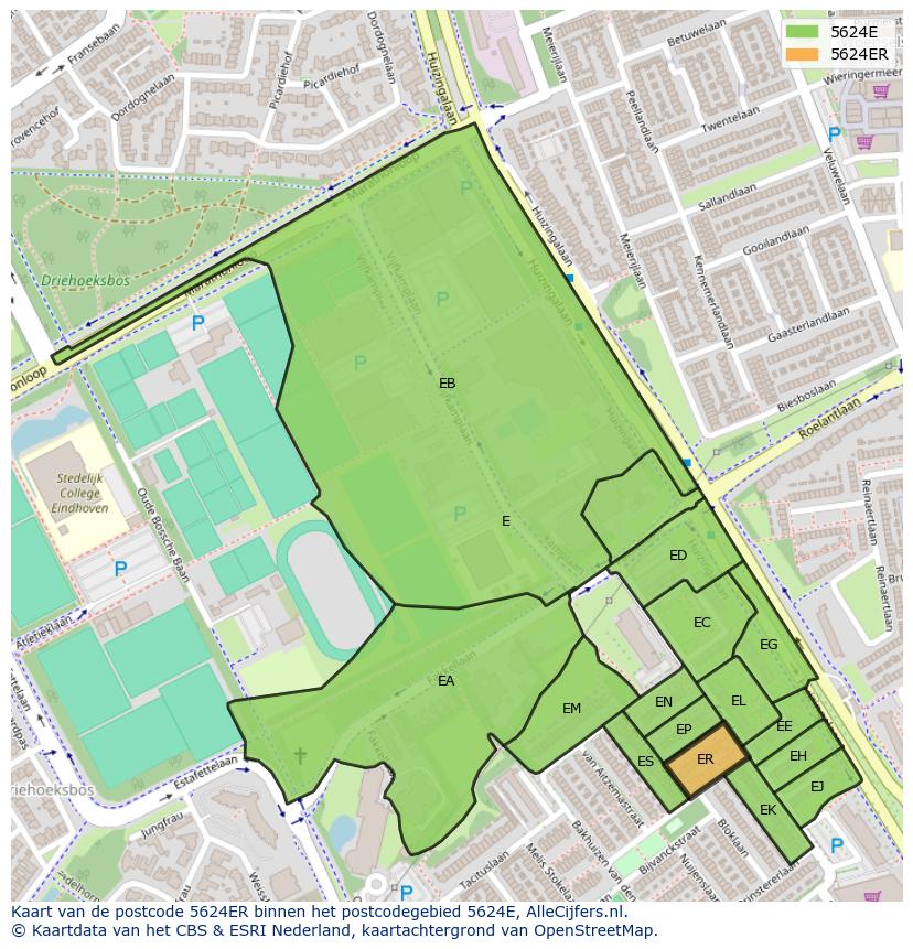 Afbeelding van het postcodegebied 5624 ER op de kaart.