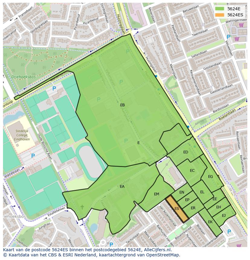 Afbeelding van het postcodegebied 5624 ES op de kaart.