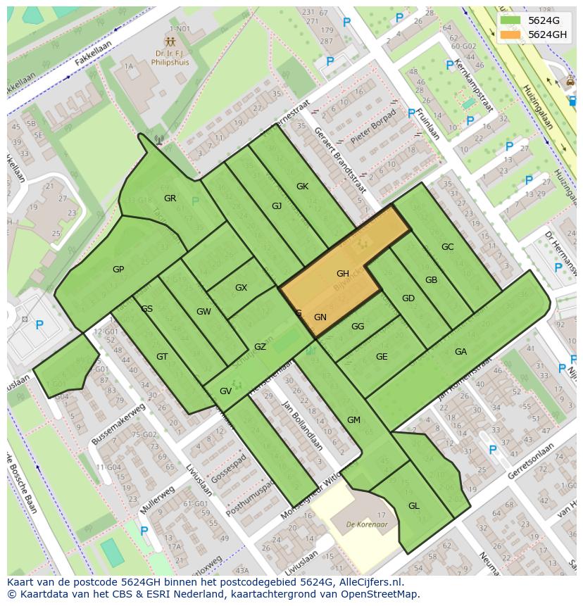 Afbeelding van het postcodegebied 5624 GH op de kaart.