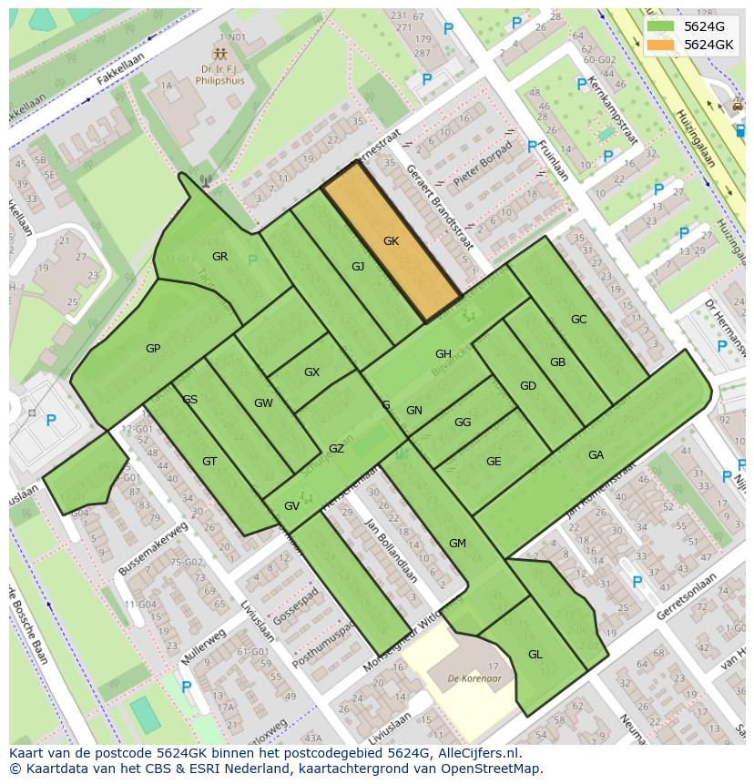 Afbeelding van het postcodegebied 5624 GK op de kaart.