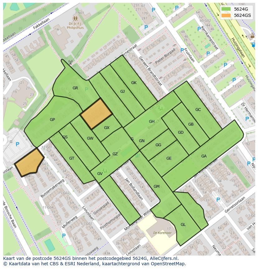 Afbeelding van het postcodegebied 5624 GS op de kaart.