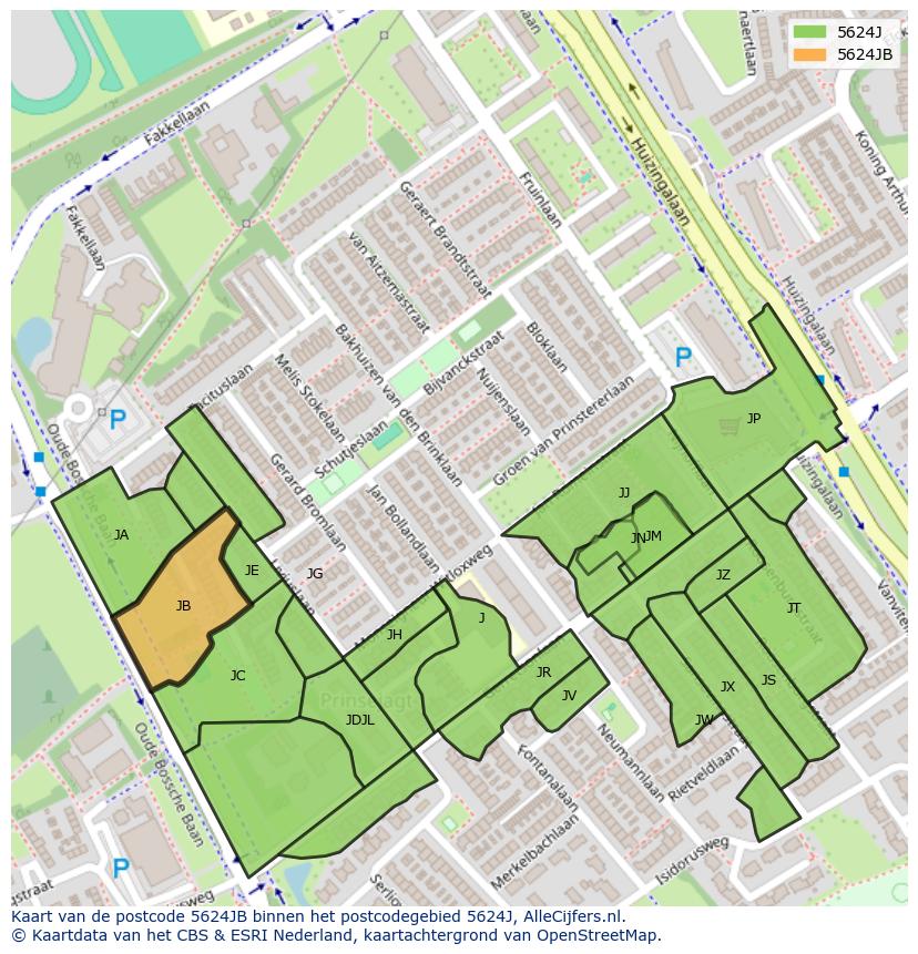 Afbeelding van het postcodegebied 5624 JB op de kaart.