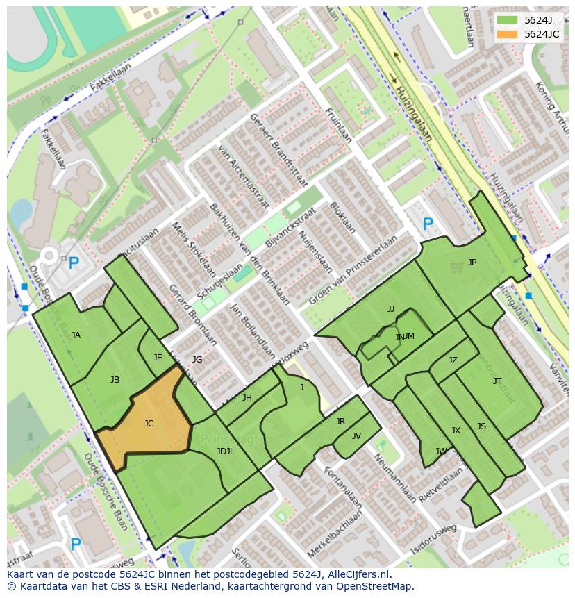 Afbeelding van het postcodegebied 5624 JC op de kaart.