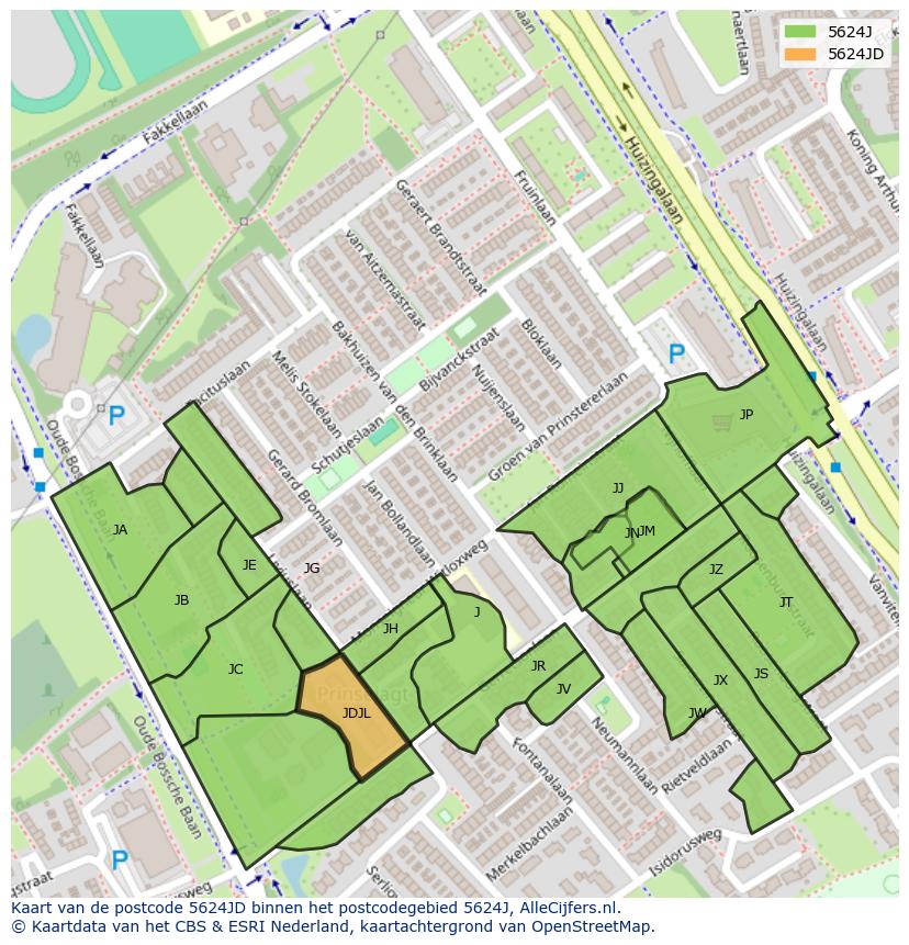 Afbeelding van het postcodegebied 5624 JD op de kaart.
