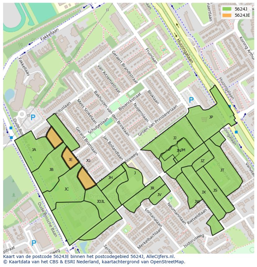 Afbeelding van het postcodegebied 5624 JE op de kaart.