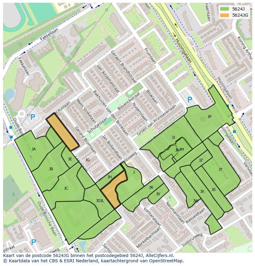 Afbeelding van het postcodegebied 5624 JG op de kaart.