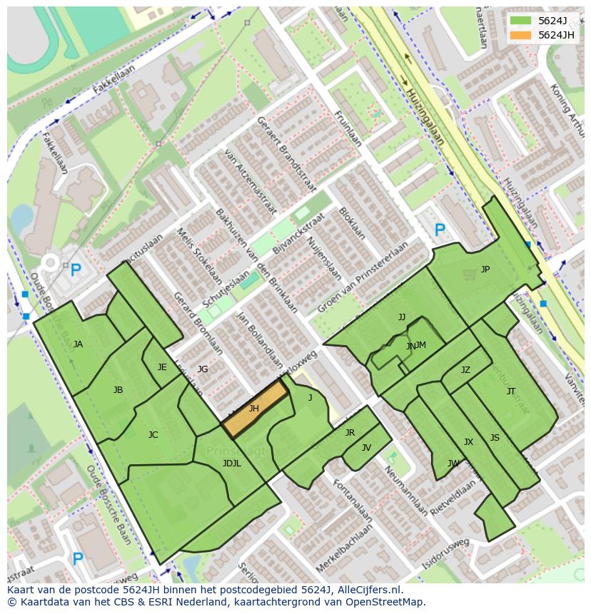 Afbeelding van het postcodegebied 5624 JH op de kaart.