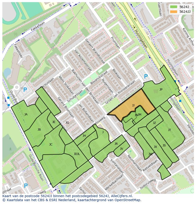 Afbeelding van het postcodegebied 5624 JJ op de kaart.