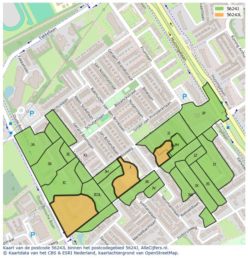 Afbeelding van het postcodegebied 5624 JL op de kaart.