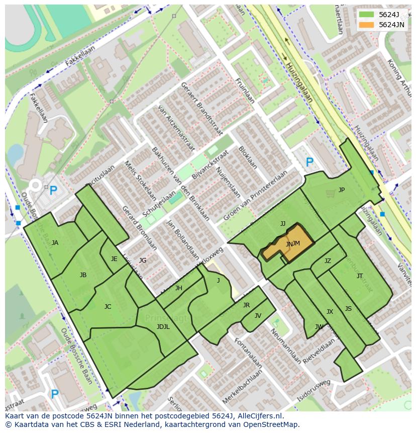 Afbeelding van het postcodegebied 5624 JN op de kaart.
