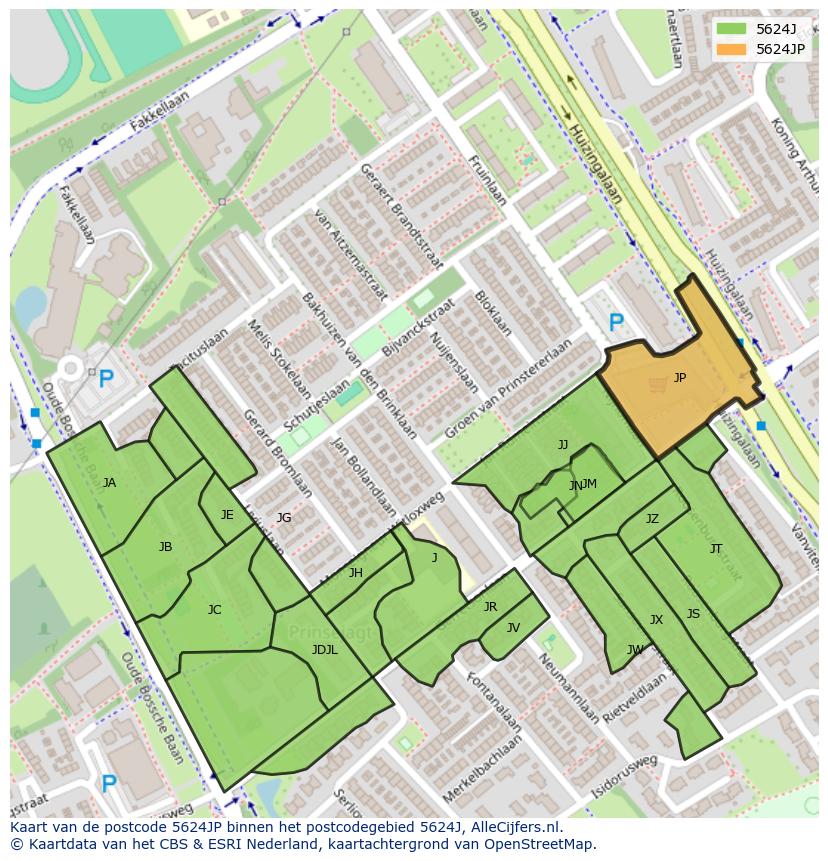 Afbeelding van het postcodegebied 5624 JP op de kaart.