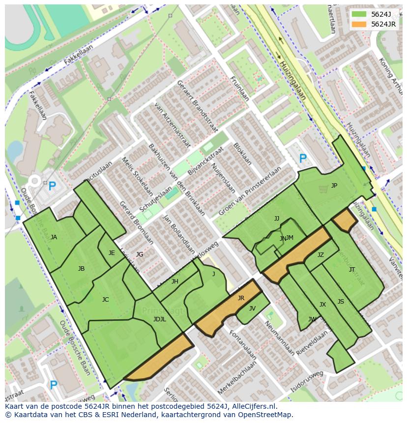 Afbeelding van het postcodegebied 5624 JR op de kaart.