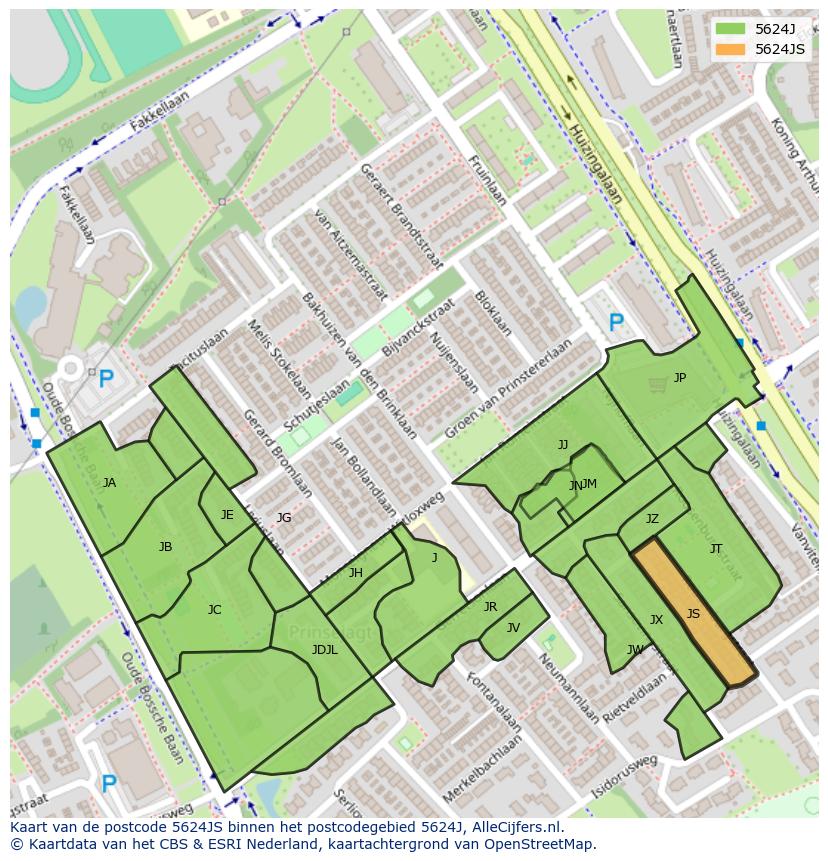 Afbeelding van het postcodegebied 5624 JS op de kaart.