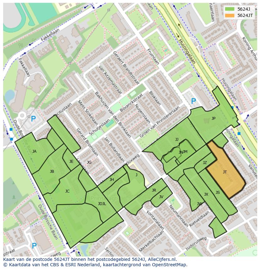 Afbeelding van het postcodegebied 5624 JT op de kaart.