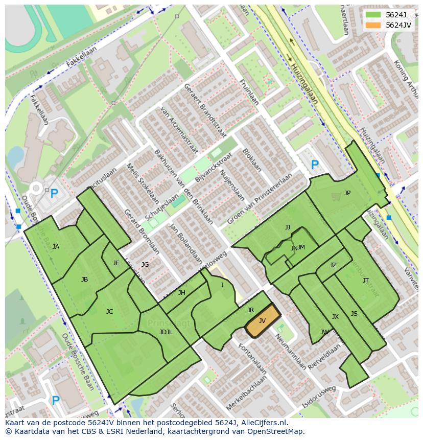 Afbeelding van het postcodegebied 5624 JV op de kaart.