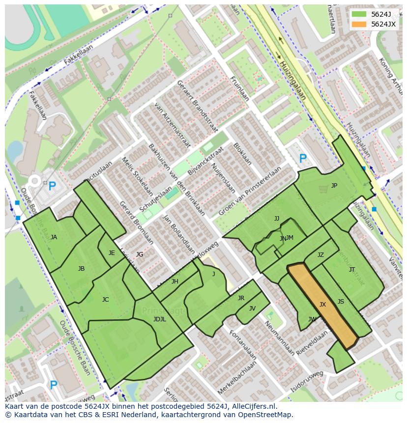 Afbeelding van het postcodegebied 5624 JX op de kaart.