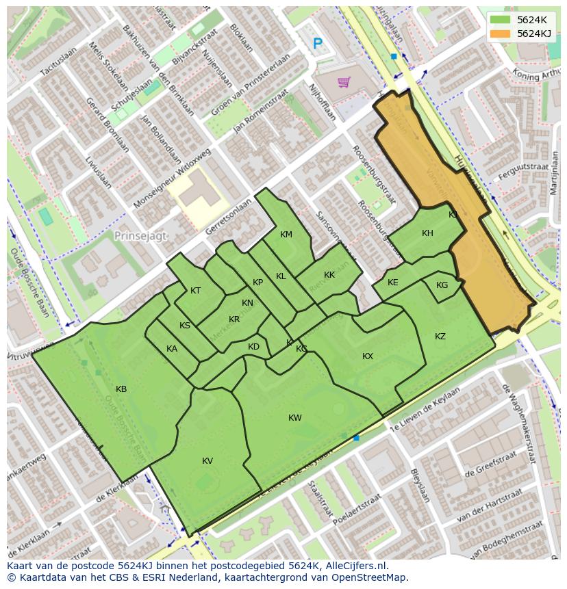 Afbeelding van het postcodegebied 5624 KJ op de kaart.
