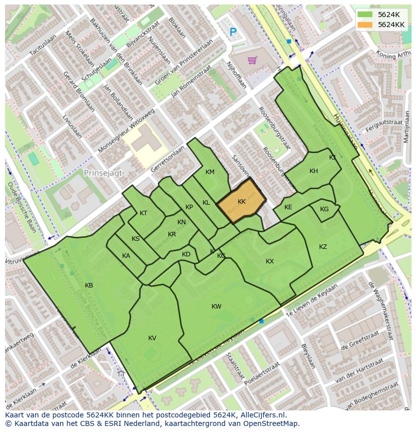 Afbeelding van het postcodegebied 5624 KK op de kaart.