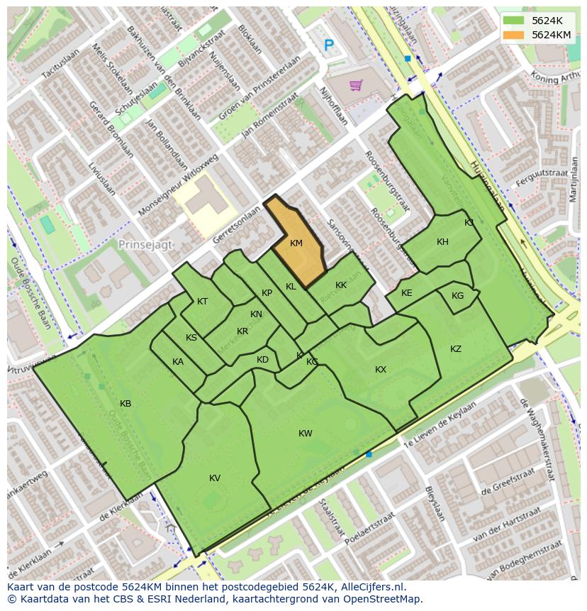 Afbeelding van het postcodegebied 5624 KM op de kaart.