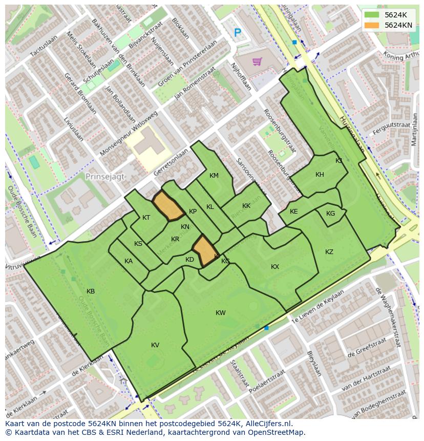 Afbeelding van het postcodegebied 5624 KN op de kaart.