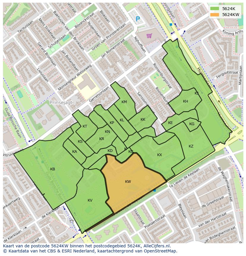 Afbeelding van het postcodegebied 5624 KW op de kaart.