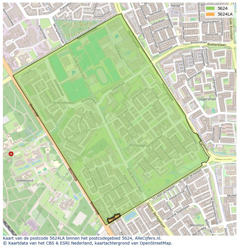 Afbeelding van het postcodegebied 5624 LA op de kaart.