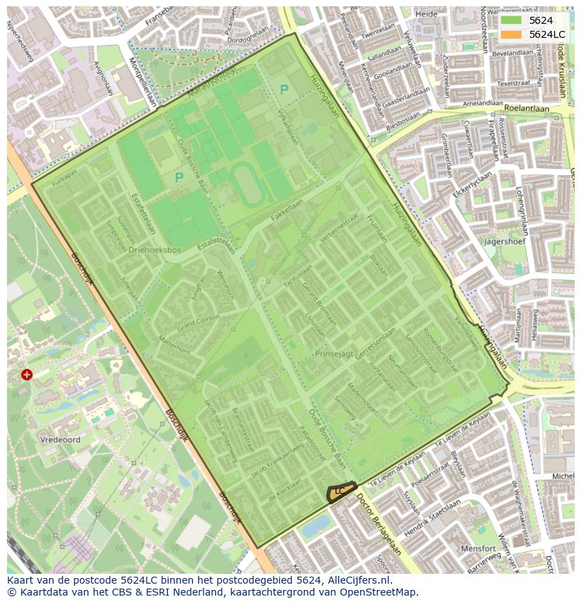 Afbeelding van het postcodegebied 5624 LC op de kaart.