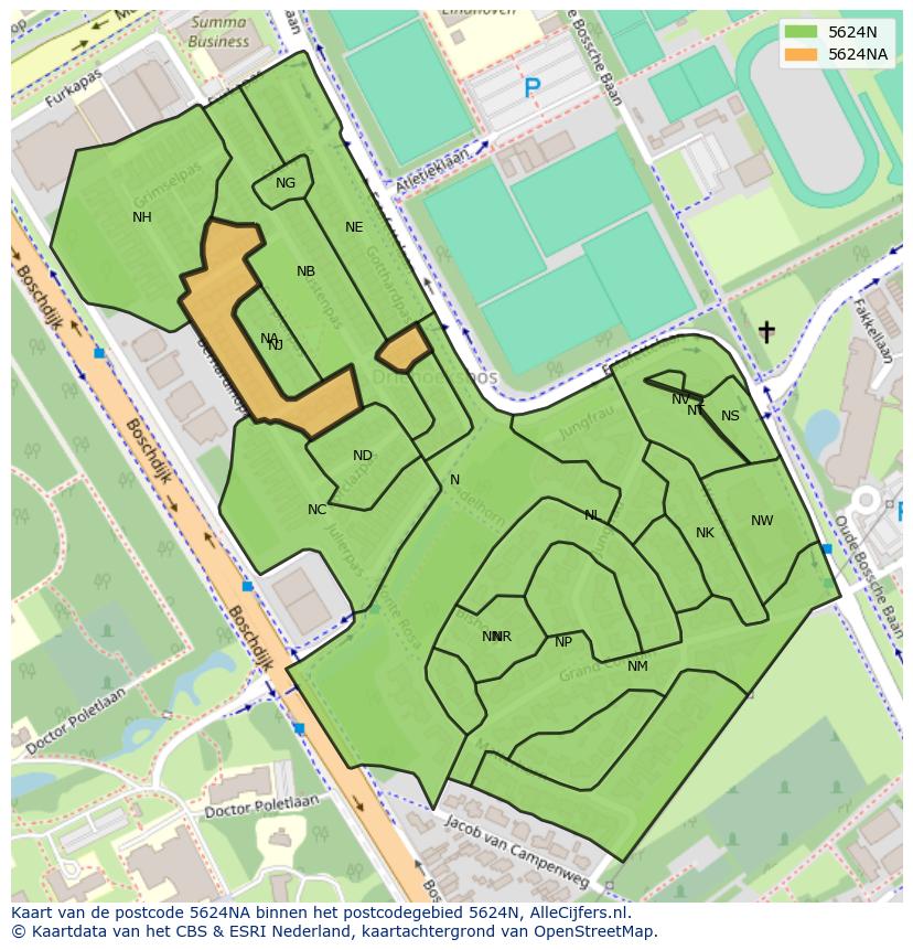 Afbeelding van het postcodegebied 5624 NA op de kaart.