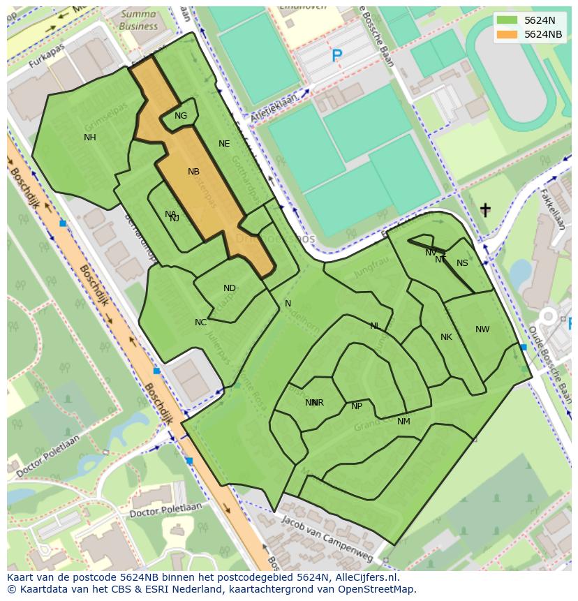 Afbeelding van het postcodegebied 5624 NB op de kaart.