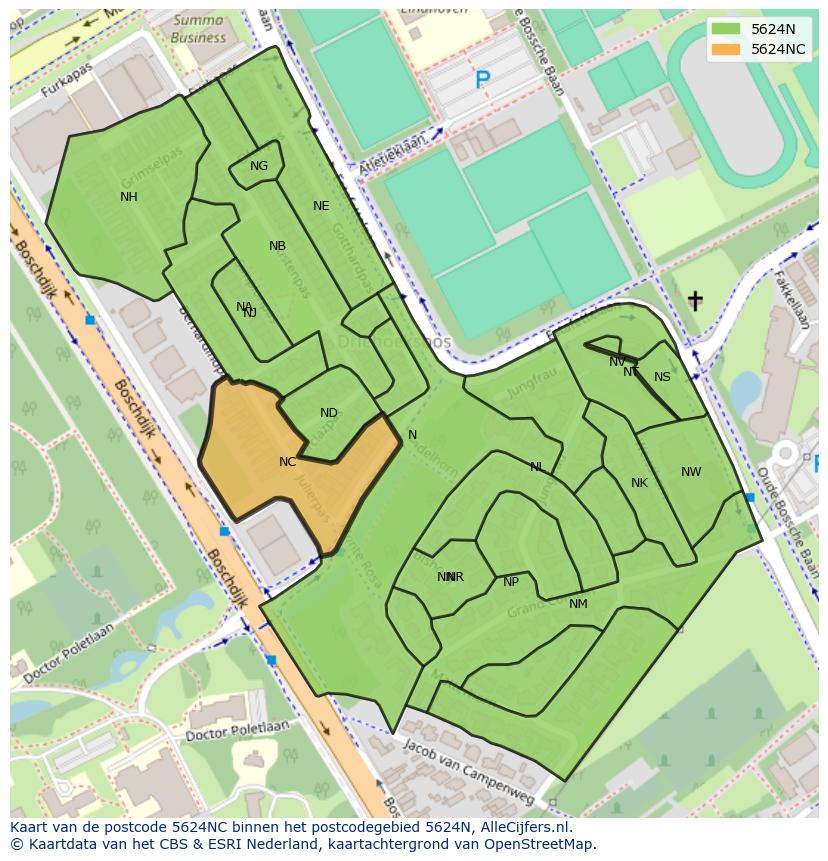 Afbeelding van het postcodegebied 5624 NC op de kaart.