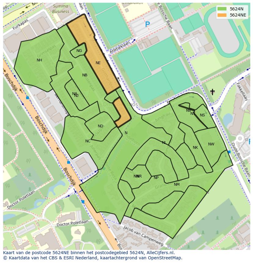 Afbeelding van het postcodegebied 5624 NE op de kaart.