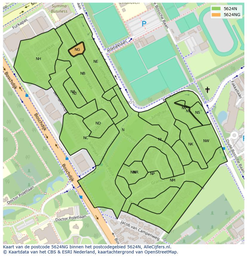 Afbeelding van het postcodegebied 5624 NG op de kaart.
