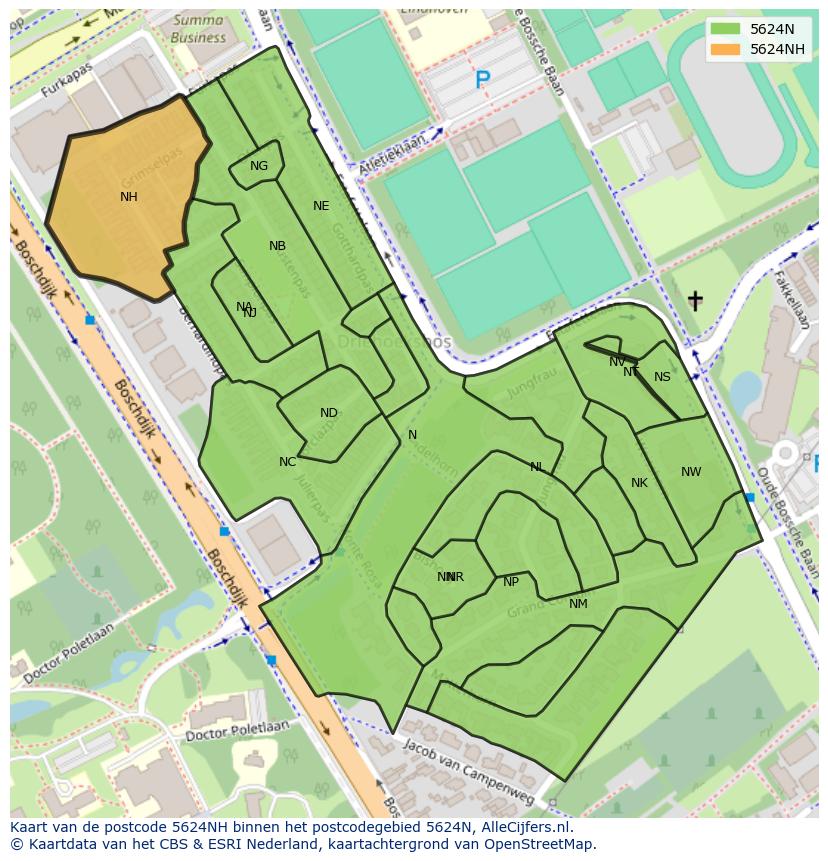 Afbeelding van het postcodegebied 5624 NH op de kaart.