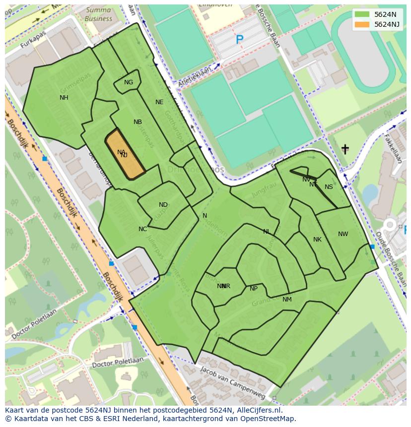 Afbeelding van het postcodegebied 5624 NJ op de kaart.