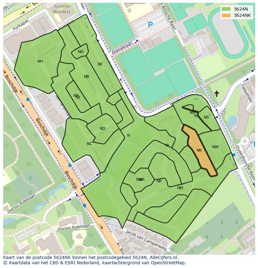 Afbeelding van het postcodegebied 5624 NK op de kaart.