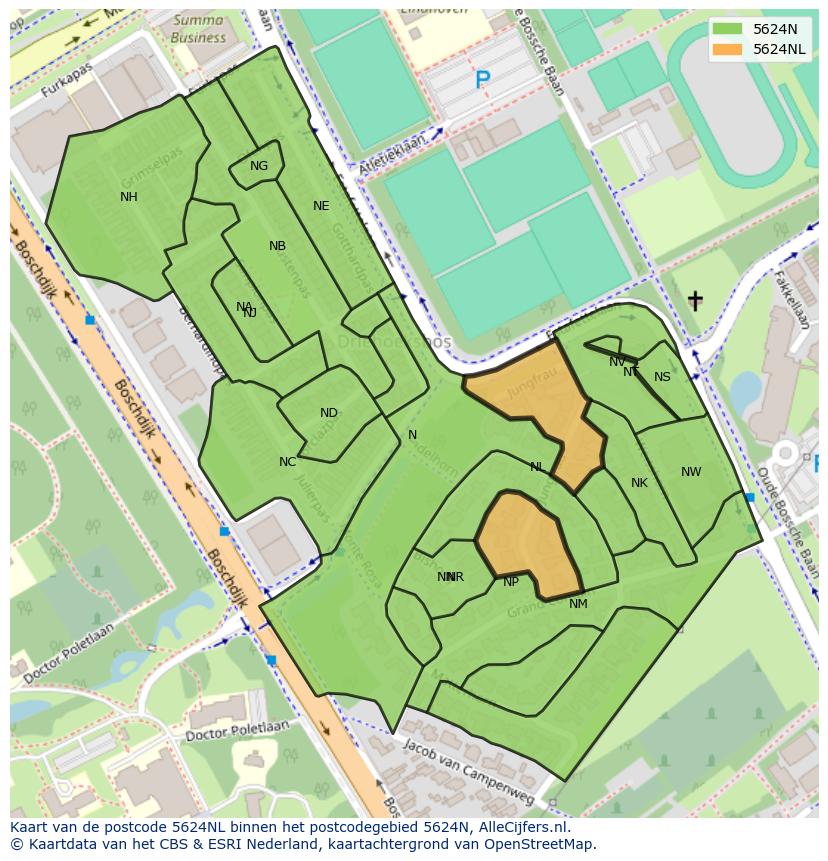 Afbeelding van het postcodegebied 5624 NL op de kaart.