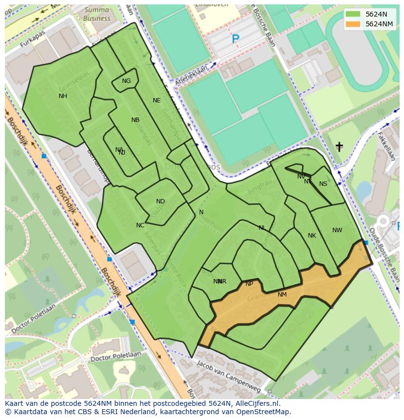 Afbeelding van het postcodegebied 5624 NM op de kaart.