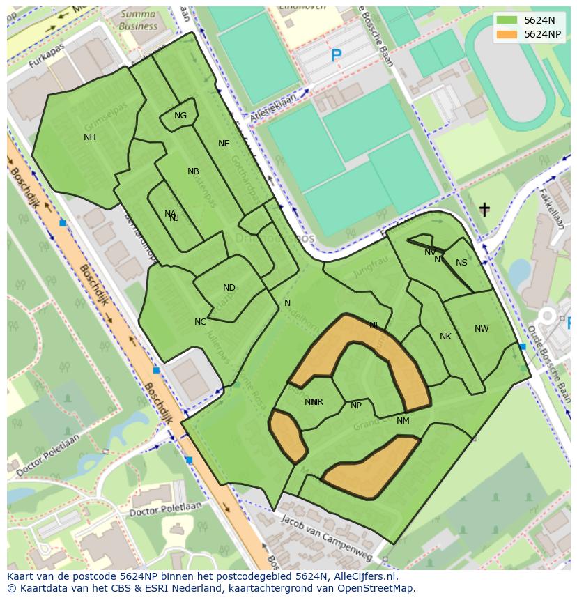 Afbeelding van het postcodegebied 5624 NP op de kaart.