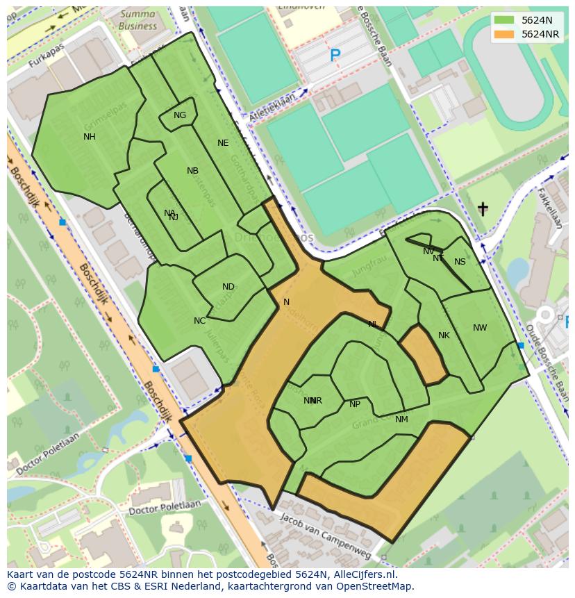 Afbeelding van het postcodegebied 5624 NR op de kaart.