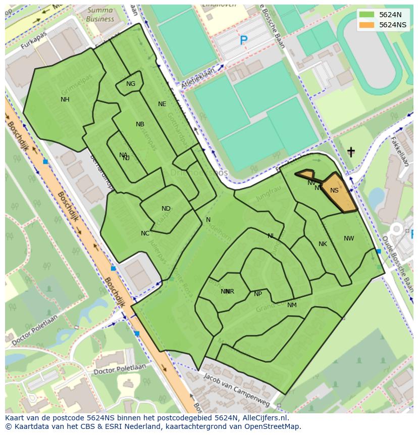 Afbeelding van het postcodegebied 5624 NS op de kaart.