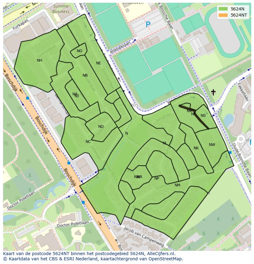 Afbeelding van het postcodegebied 5624 NT op de kaart.