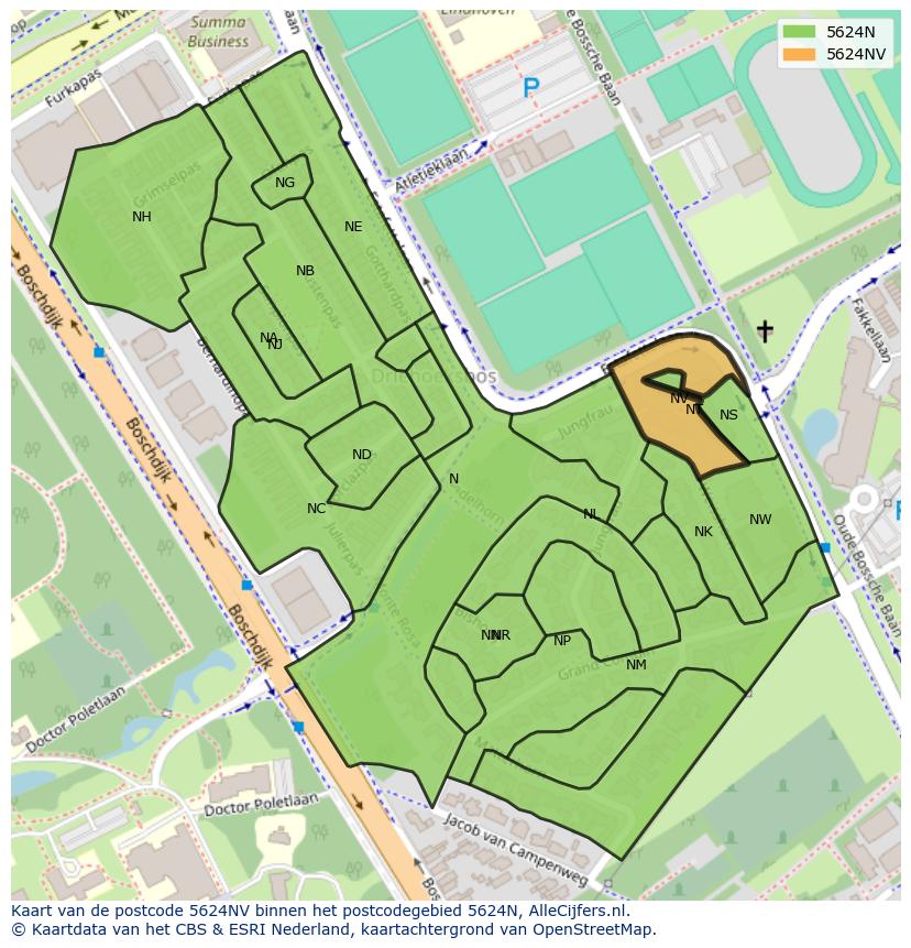 Afbeelding van het postcodegebied 5624 NV op de kaart.