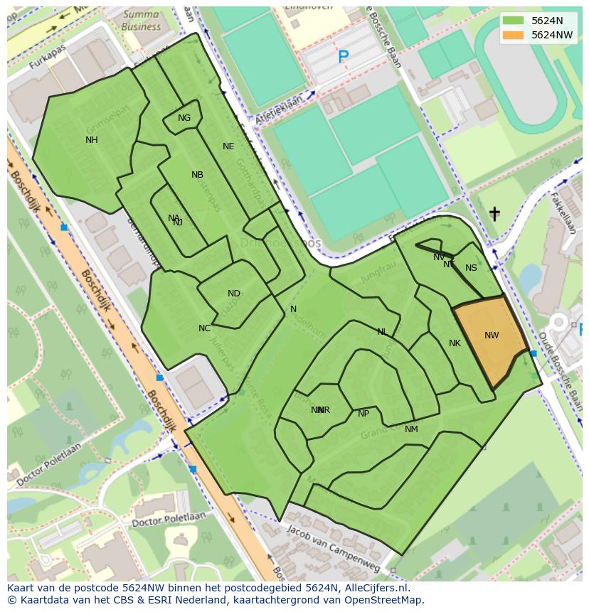 Afbeelding van het postcodegebied 5624 NW op de kaart.