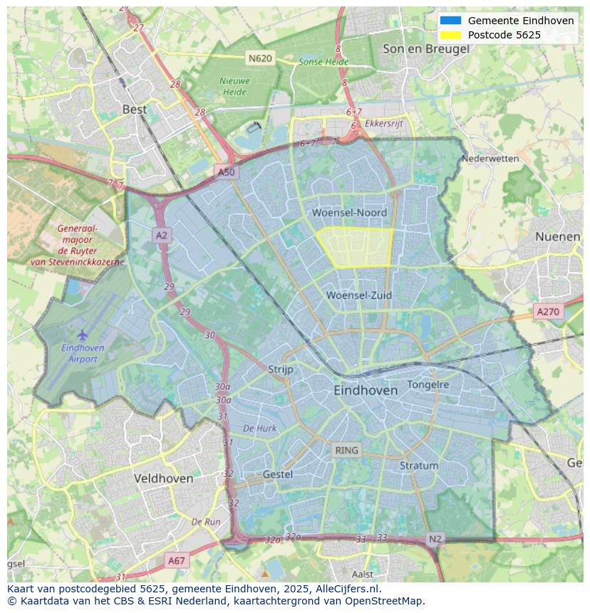 Afbeelding van het postcodegebied 5625 op de kaart.