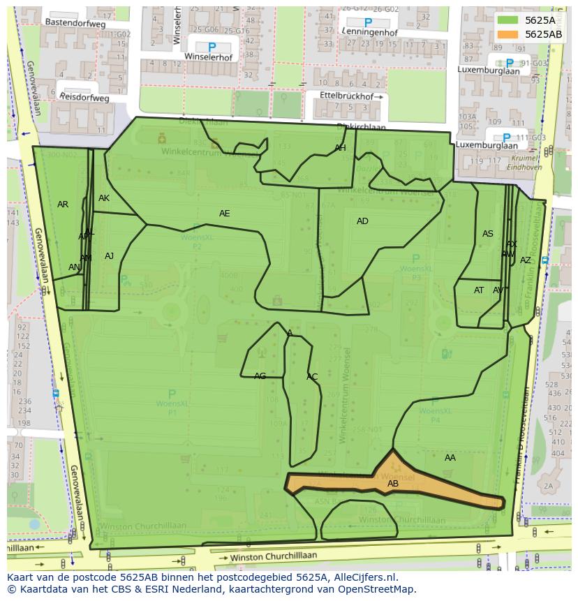 Afbeelding van het postcodegebied 5625 AB op de kaart.
