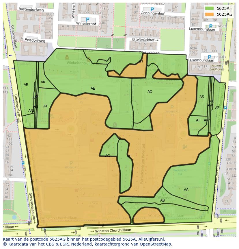 Afbeelding van het postcodegebied 5625 AG op de kaart.