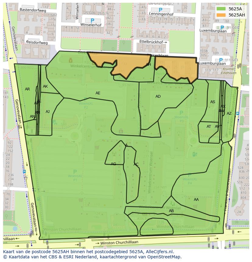 Afbeelding van het postcodegebied 5625 AH op de kaart.